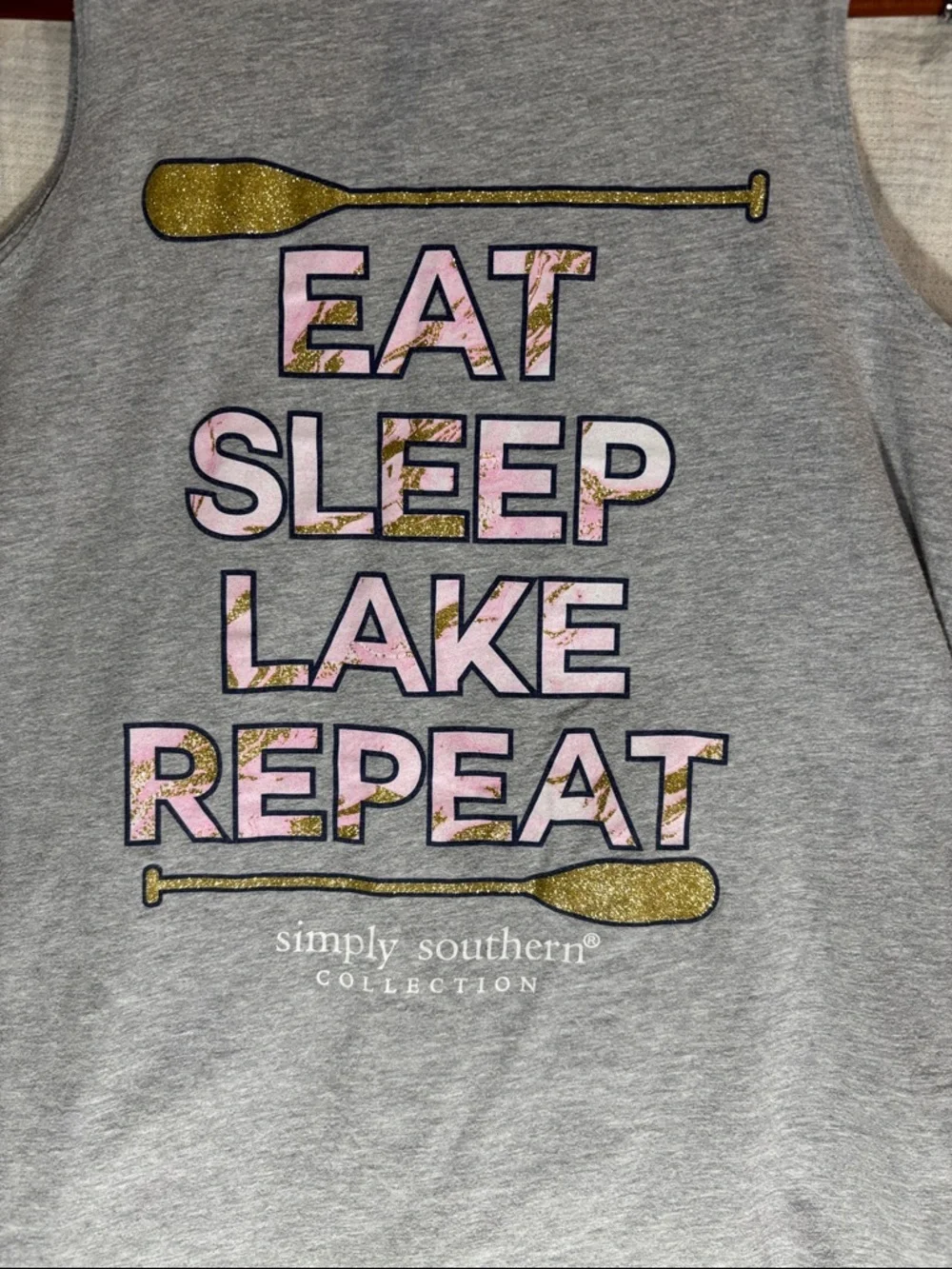 Simply Southern Gray Tank Top with Pink and Gold Graphic